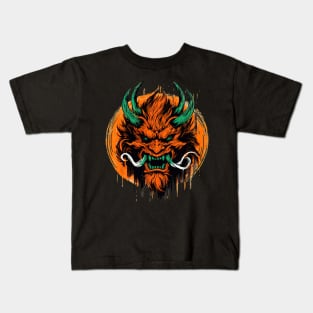 Orange face oni demon Kids T-Shirt